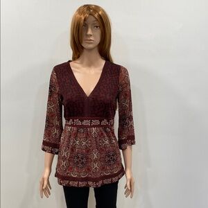 Women's Burgundy Patterned Top